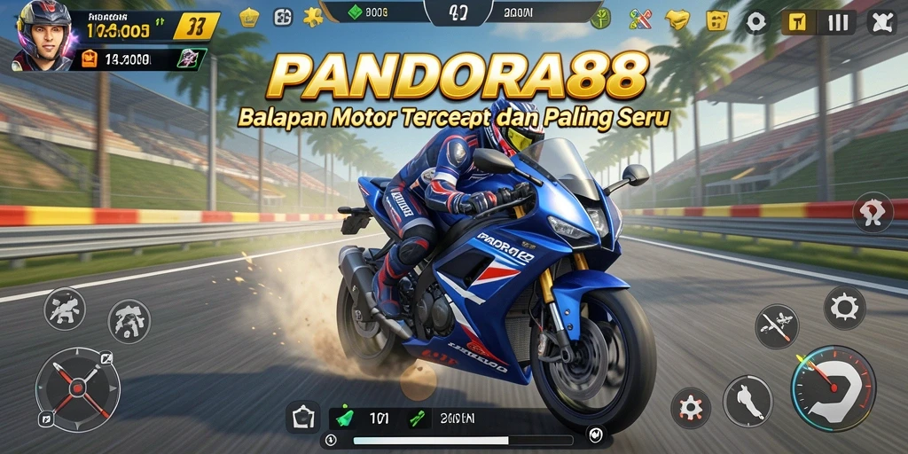Gameplay PANDORA88 menampilkan balapan motor yang seru dan penuh aksi.