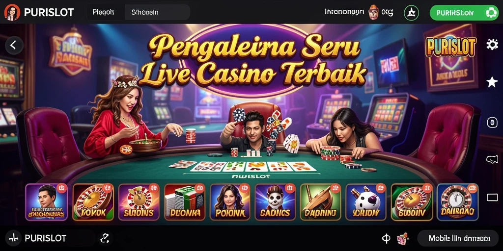 Screenshot gameplay PURISLOT yang menampilkan dealer dan meja permainan Live Casino.