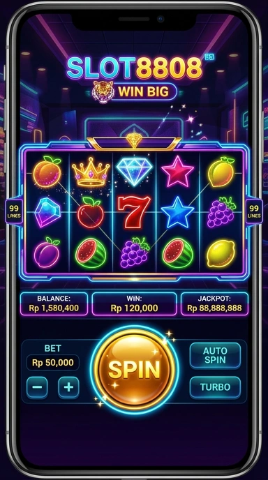 Tampilan awal aplikasi slot8808 dengan berbagai pilihan menu.